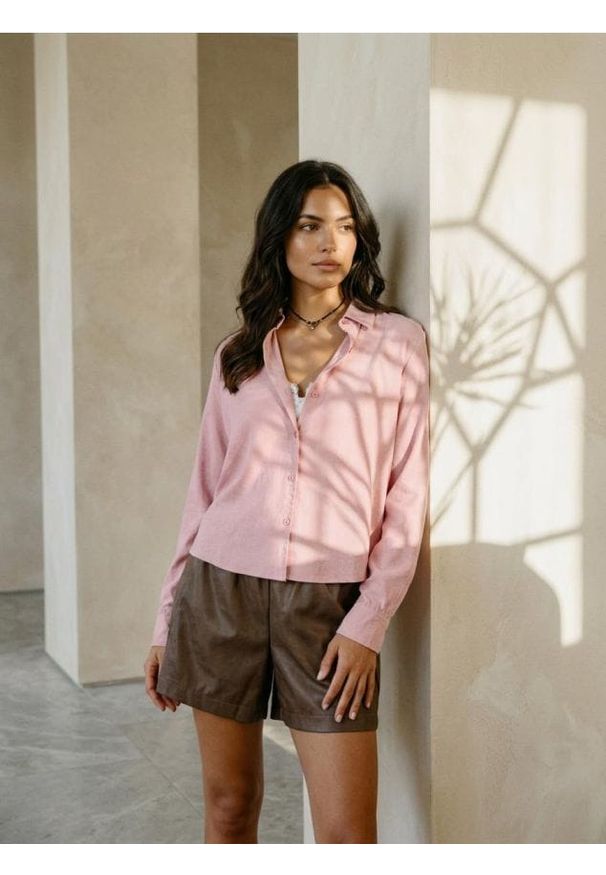 Sinsay - Wiskozowa koszula z domieszką lnu - różowy. Kolor: różowy. Materiał: wiskoza, len