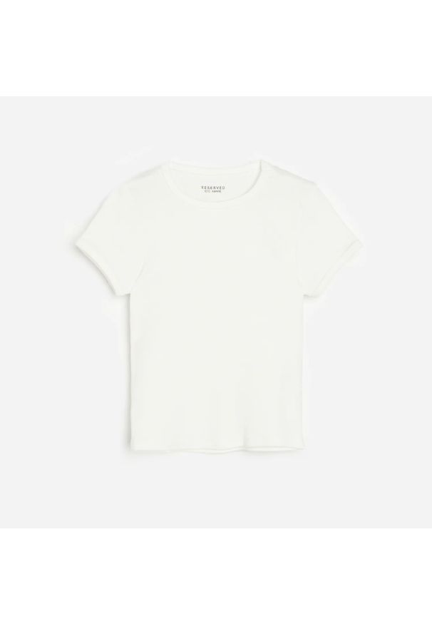 Reserved - Prążkowany t-shirt - Kremowy. Kolor: kremowy. Materiał: prążkowany