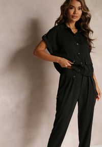 Renee - Czarny 2-częściowy Komplet z Bluzką i Spodniami Ezrala. Kolor: czarny. Wzór: aplikacja #3