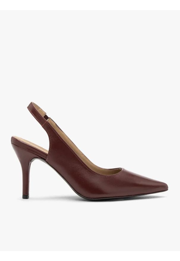 Ryłko - Bordowe czółenka slingback bez pięty. Okazja: na co dzień. Kolor: czerwony. Materiał: skóra. Obcas: na obcasie. Styl: casual, elegancki, klasyczny. Wysokość obcasa: średni