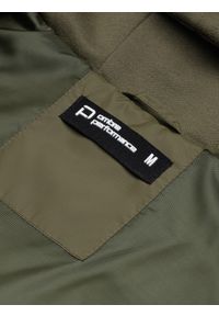 Ombre Clothing - Pikowana męska kurtka z kapturem i dzianinowymi rękawami – oliwkowa V4 - Rozmiar: M. Typ kołnierza: kaptur. Kolor: oliwkowy. Materiał: dzianina. Wzór: gładki. Styl: sportowy, elegancki #5