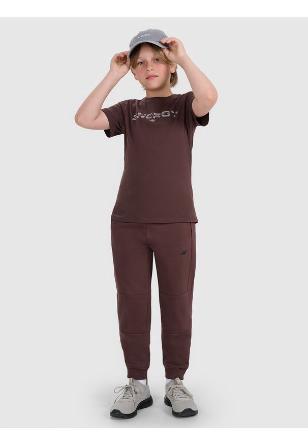 4f - 4F T-shirt regular z nadrukiem chłopięcy - brązowy 146 (10-11 lat). Okazja: na co dzień. Kolor: brązowy. Materiał: jersey, bawełna, materiał. Długość rękawa: krótki rękaw. Długość: krótkie. Wzór: nadruk. Sezon: lato. Styl: casual, klasyczny, sportowy