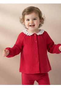 Sinsay - Bluzka koszulowa z haftowanym kołnierzykiem - czerwony. Kolor: czerwony. Wzór: haft #1