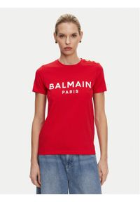 Balmain T-Shirt BF1EF005BB02 Czerwony Regular Fit. Kolor: czerwony. Materiał: bawełna