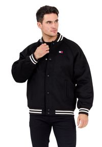 Tommy Jeans - TOMMY JEANS Czarny męski bomber z domieszką wełny Varsity, Rozmiar M. Okazja: na co dzień. Kolor: czarny. Materiał: wełna. Wzór: paski. Styl: elegancki, casual, klasyczny, sportowy #3