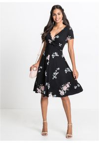 bonprix - Sukienka z dżerseju z mieszanki wiskozy. Typ kołnierza: dekolt w serek. Kolor: czarny. Materiał: jersey, wiskoza #3