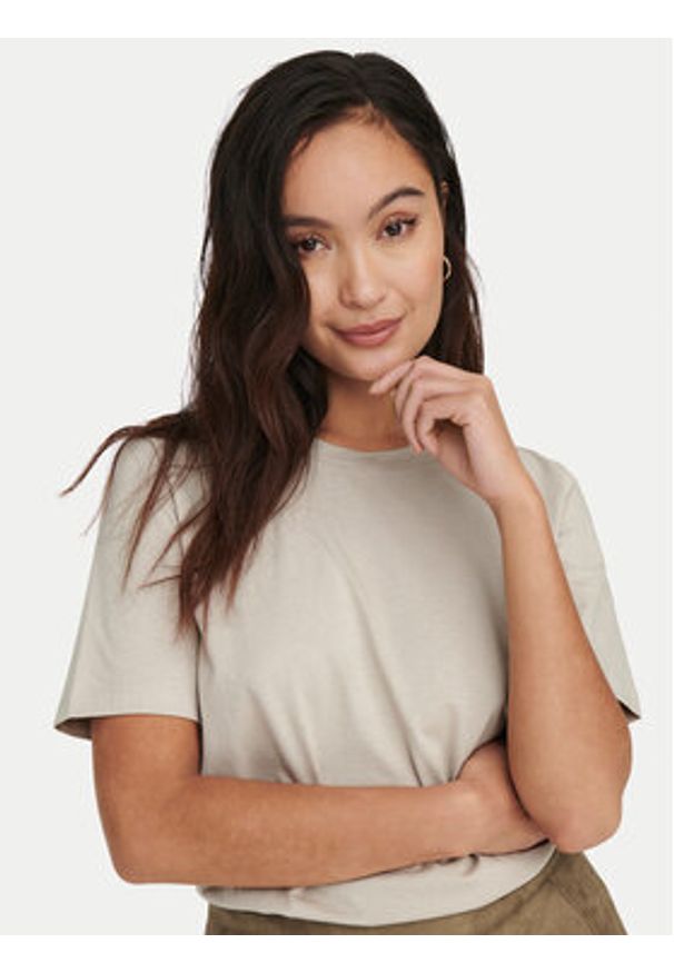 only - ONLY T-Shirt 15270390 Beżowy Regular Fit. Kolor: beżowy. Materiał: bawełna