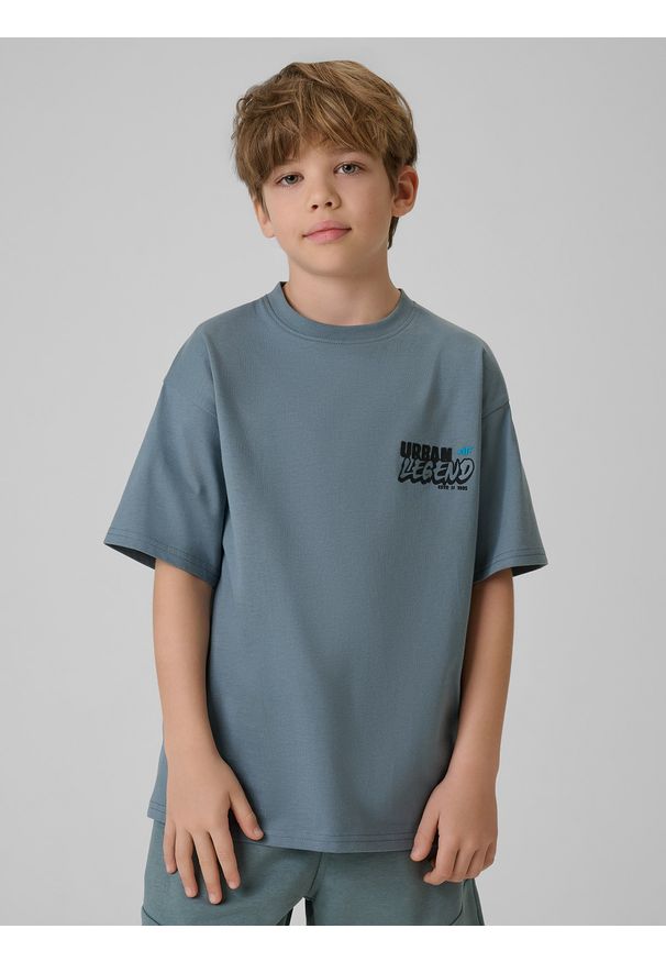 4f - 4F T-shirt regular z nadrukiem chłopięcy - turkusowy 146/152 (10-12 lat). Okazja: na co dzień. Kolor: turkusowy. Materiał: materiał, bawełna, skóra, dzianina. Wzór: nadruk. Sezon: lato. Styl: klasyczny, casual