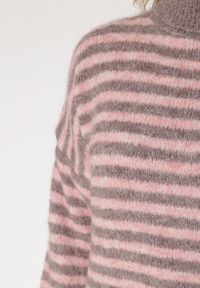 Born2be - Szaro-Różowy Golf z Domieszką Wełny w Paski Monallia. Okazja: na co dzień. Typ kołnierza: golf. Kolor: szary. Materiał: wełna. Wzór: paski. Styl: casual, elegancki, klasyczny #7