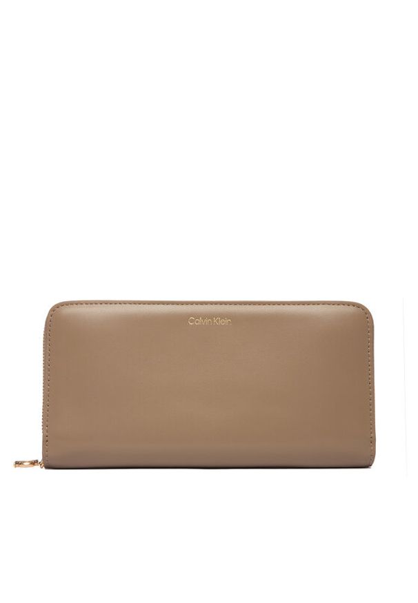 Calvin Klein Portfel Ck Large Zip Around LV04F1093G Beżowy. Kolor: beżowy. Materiał: skóra