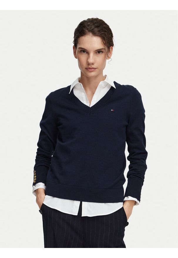 TOMMY HILFIGER - Tommy Hilfiger Sweter Jersy Wine WW0WW40098 Granatowy Regular Fit. Kolor: niebieski. Materiał: bawełna