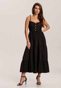 Renee - Czarna Sukienka Aezlenne. Kolor: czarny. Długość rękawa: na ramiączkach. Długość: midi