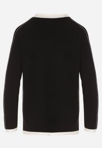 Born2be - Czarny Sweter Ozdobiony Paskami i Aplikacją Tusanne. Okazja: na co dzień. Kolor: czarny. Materiał: jeans. Wzór: aplikacja. Styl: casual, elegancki #4