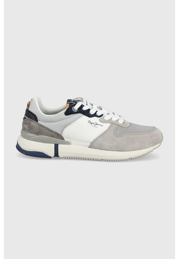 Pepe Jeans buty London Pro Basic kolor szary. Nosek buta: okrągły. Zapięcie: sznurówki. Kolor: szary. Materiał: guma. Obcas: na obcasie. Wysokość obcasa: niski