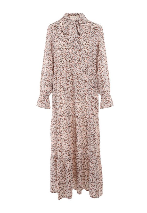 Born2be - Brązowo-Biała Sukienka Elime. Kolor: biały. Wzór: kwiaty, aplikacja. Długość: maxi