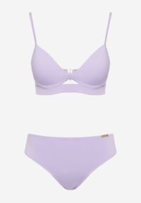 Born2be - Fioletowe Bikini Dwuczęściowe Majtki Figi i Biustonosz z Wycięciem Belubia. Kolor: fioletowy. Wzór: aplikacja #6