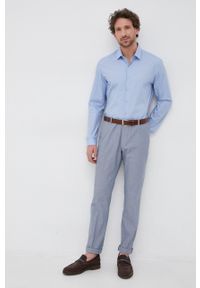 Calvin Klein Koszula bawełniana męska slim z kołnierzykiem klasycznym. Typ kołnierza: kołnierzyk klasyczny. Kolor: niebieski. Materiał: bawełna. Styl: klasyczny #2
