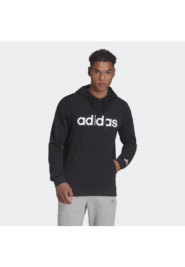 Adidas - adidas Essentials Linear Logo Hoodie, męska bluza. Kolor: biały, czarny, wielokolorowy. Materiał: bawełna, wiskoza, poliester