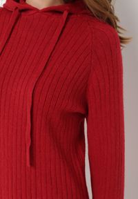 Born2be - Bordowa Wełniana Sukienka z Kapturem w Prążki Tyrwe. Okazja: na co dzień. Typ kołnierza: kaptur. Kolor: czerwony. Materiał: wełna. Długość rękawa: długi rękaw. Wzór: prążki. Typ sukienki: proste. Styl: klasyczny, casual, elegancki #3