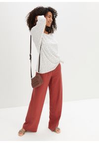 bonprix - Długie spodnie palazzo z domieszką lnu. Kolor: czerwony. Materiał: len. Długość: długie. Styl: elegancki #3