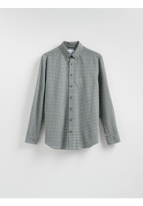 Reserved - Bawełniana koszula regular fit - ciemnozielony. Kolor: zielony. Materiał: bawełna