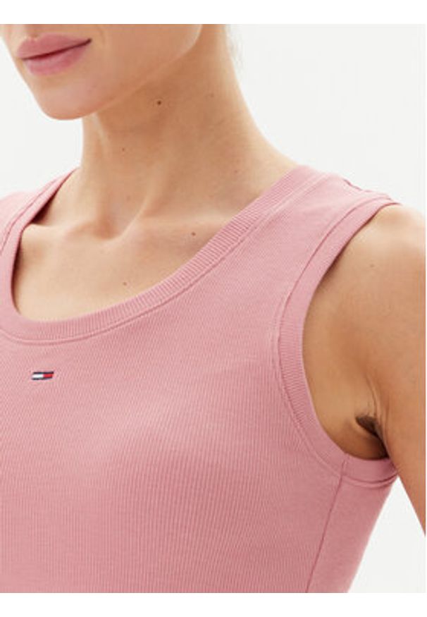 Tommy Jeans Top Essential DW0DW20673 Różowy Slim Fit. Kolor: różowy. Materiał: bawełna