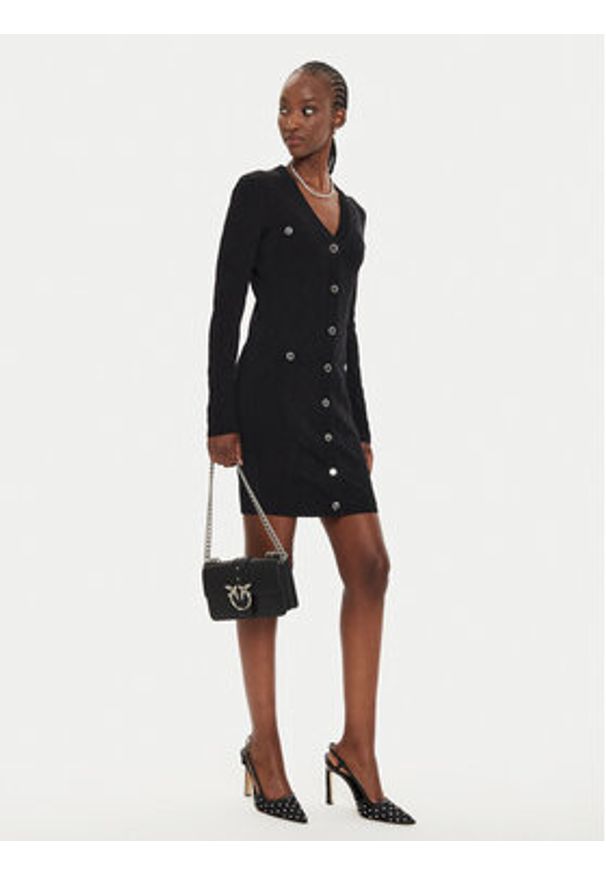 Pinko - PINKO Sukienka dzianinowa Solfitaggio Abito 103974 A21T Czarny Slim Fit. Kolor: czarny. Materiał: lyocell