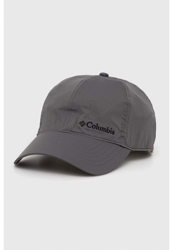 columbia - Columbia czapka kolor szary z aplikacją. Kolor: szary. Materiał: skóra, materiał. Wzór: aplikacja