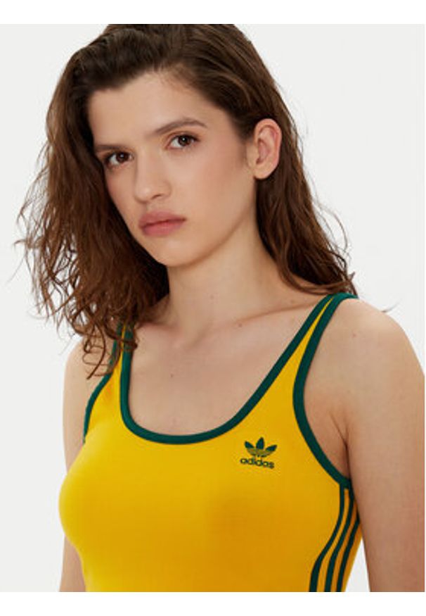 Adidas - adidas Top adicolor 3-Stripes JP2291 Żółty Slim Fit. Kolor: żółty. Materiał: bawełna