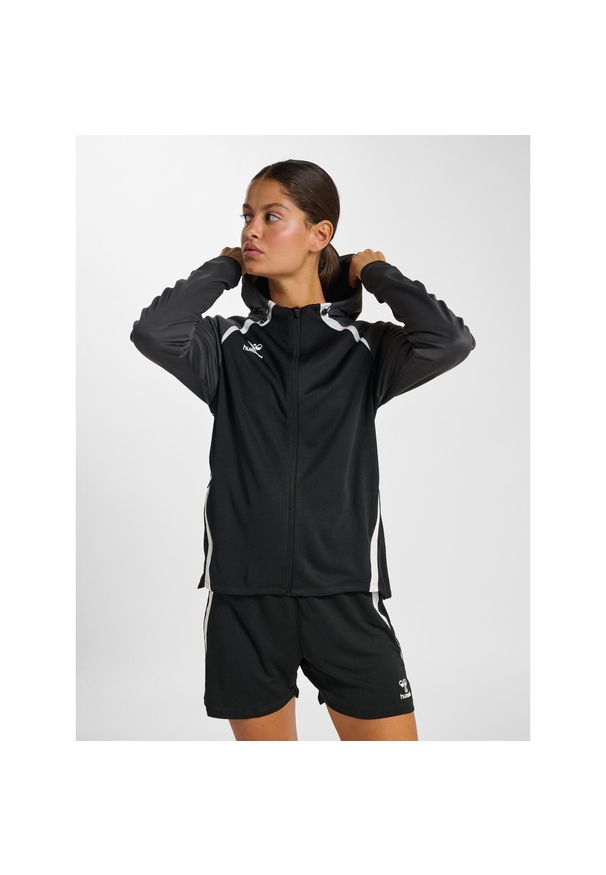 Damska bluza z kapturem na zamek Hummel Lead 2.0. Typ kołnierza: kaptur. Kolor: czarny, szary, wielokolorowy. Materiał: dresówka