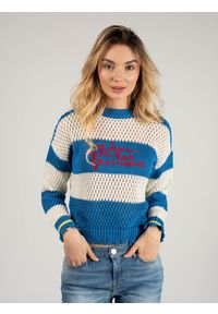 Pinko Sweter "Graciosa 2" | 1B14Z2 Y68T | Graciosa 2 Maglia | Kobieta | Biały, Niebieski. Okazja: na co dzień. Kolor: niebieski, wielokolorowy, biały. Materiał: bawełna. Wzór: napisy. Styl: casual #3