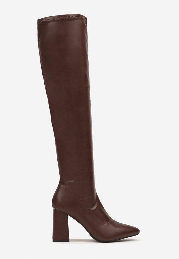 Renee - Brązowe Kozaki Vices z Wysoką Cholewką na Słupku Avvie. Okazja: na co dzień. Wysokość cholewki: przed kolano. Kolor: brązowy. Szerokość cholewki: normalna. Obcas: na słupku. Styl: casual