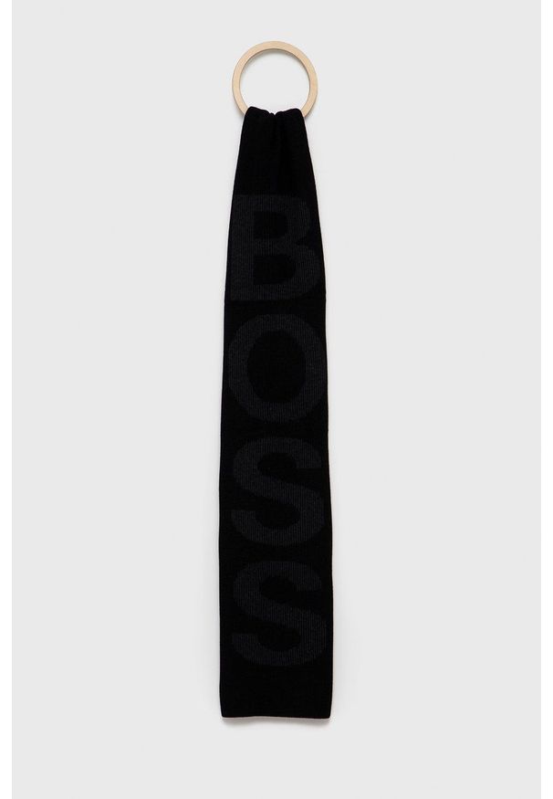 BOSS - Boss Szalik z domieszką wełny 50455684 kolor czarny wzorzysty. Kolor: czarny. Materiał: wełna