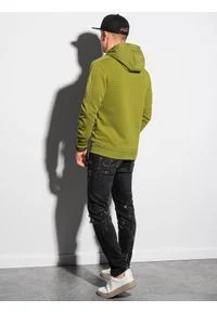 Ombre Clothing - Bluza męska z kapturem B1155 - oliwkowa - XL. Typ kołnierza: kaptur. Kolor: oliwkowy. Materiał: bawełna, poliester, jeans, dresówka, dzianina #3
