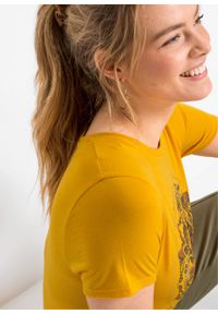 T-shirt z nadrukiem bonprix żółty szafranowy. Kolor: żółty. Wzór: nadruk #2