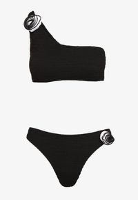 Renee - Czarne Bikini 2-Częściowe Asymetryczny Stanik i Majtki z Aplikacjami Kwiatu Namsilea. Kolor: czarny. Wzór: aplikacja, kwiaty #6