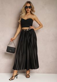 Renee - Czarna Plisowana Spódnica Maxi z Gumką w Talii Lirendil. Kolor: czarny. Styl: elegancki