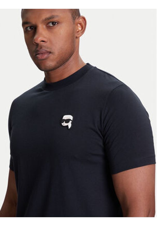 Karl Lagerfeld - KARL LAGERFELD T-Shirt 755710 553224 Granatowy Slim Fit. Typ kołnierza: dekolt w karo. Kolor: niebieski. Materiał: bawełna