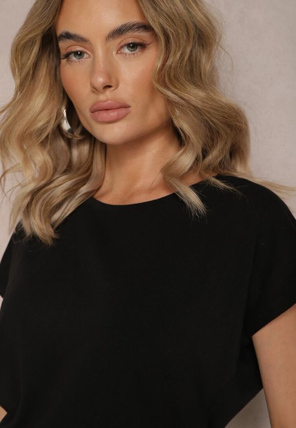 Renee - Czarny T-shirt z Krótkim Rękawem Bawełniany Telarosa. Kolor: czarny. Materiał: bawełna. Długość rękawa: krótki rękaw. Długość: krótkie