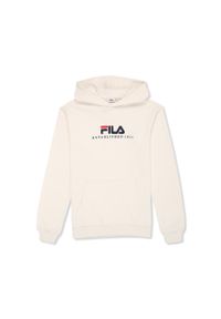 Bluza z kapturem męska do biegania Fila Valsera regular logo kremowa. Typ kołnierza: kaptur. Kolor: biały