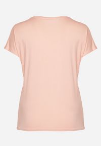 Born2be - Jasnoróżowy Klasyczny T-shirt z Bawełny Ozdobiony Nadrukiem i Cyrkoniami Kristinae. Okazja: na co dzień. Kolor: różowy. Materiał: bawełna. Wzór: aplikacja, nadruk. Styl: klasyczny
