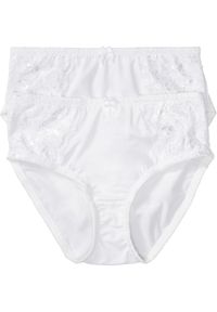 bonprix - Figi maxi z delikatną koronką (2 pary). Kolor: biały. Materiał: koronka. Wzór: koronka #1