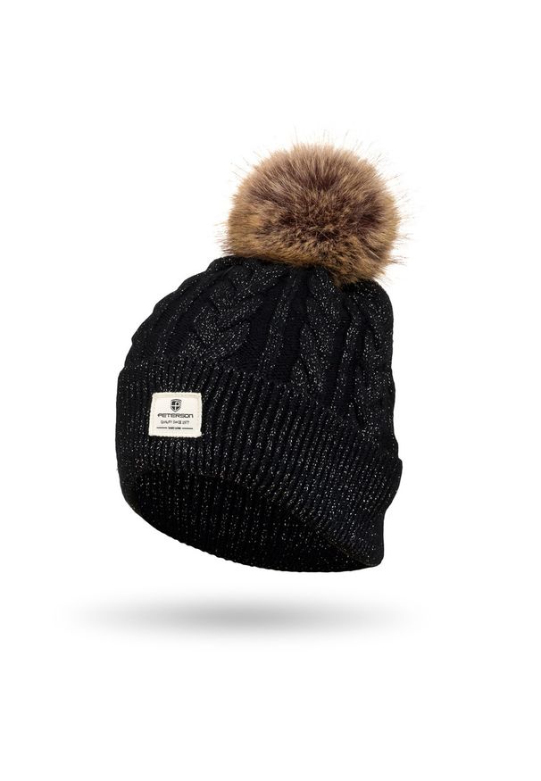 Czapka damska Peterson PTN HAT-06 czarna. Kolor: czarny. Materiał: akryl, dzianina. Wzór: ze splotem. Styl: elegancki