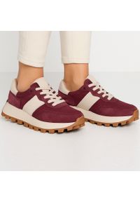 Bordowe Sneakersy Filippo Modne Obuwie Damskie. Okazja: na co dzień. Zapięcie: sznurówki. Kolor: czerwony. Materiał: zamsz #3
