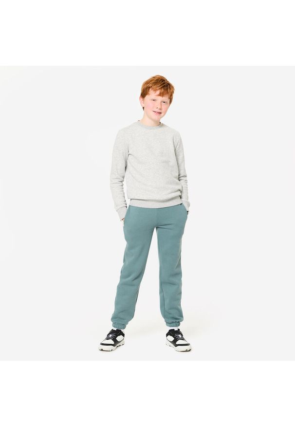 DOMYOS - Bluza dziecięca Domyos. Typ kołnierza: bez kaptura. Kolekcja: plus size. Kolor: szary. Materiał: bawełna, elastan, poliester, materiał. Sport: fitness, joga i pilates