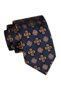 Męski Krawat - Angelo di Monti - Granat, Kwiatki. Kolor: niebieski. Materiał: tkanina. Wzór: kwiaty. Styl: elegancki, wizytowy