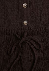 Renee - Brązowy Komplet z Teksturowanej Tkaniny Kamizelka i Spodnie z Gumką w Pasie Tharin. Kolor: brązowy. Materiał: tkanina #3