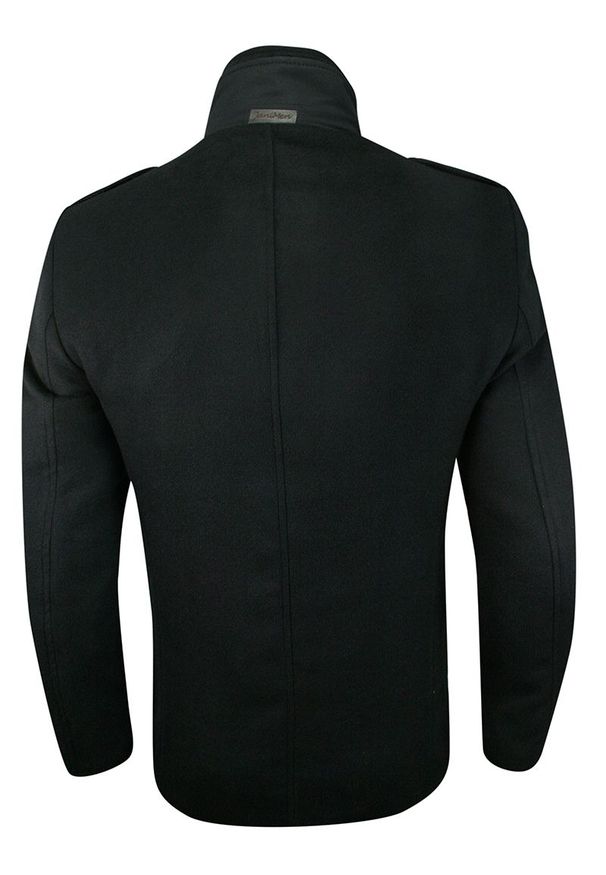 Kurtka Czarna Elegancka na Guziki i Zamek, z Odpinanym Kołnierzem, Jesienno-Zimowa -JaniMen. Kolor: czarny. Materiał: tkanina, wełna, poliester, syntetyk, włókno. Sezon: zima, jesień. Styl: elegancki