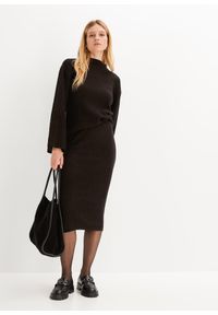 bonprix - Spódnica ołówkowa. Kolor: czarny. Materiał: dzianina. Styl: elegancki #3