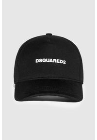 DSQUARED2 Czarna męska czapka z daszkiem z wprasowanym logo. Kolor: czarny. Wzór: napisy
